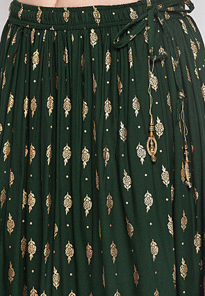 Foil Printed Rayon Skirt in Dark Green
