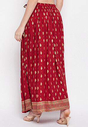 Foil Printed Rayon Skirt in Maroon