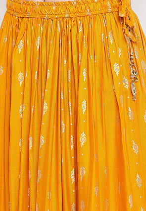 Foil Printed Rayon Skirt in Mustard