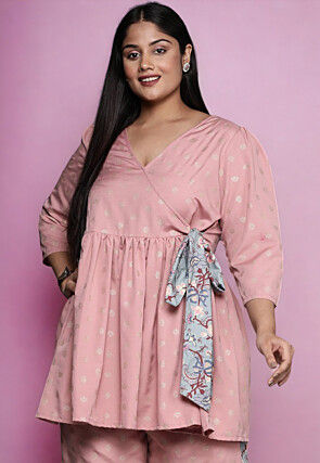 Foil Printed Rayon Tunic in Peach
