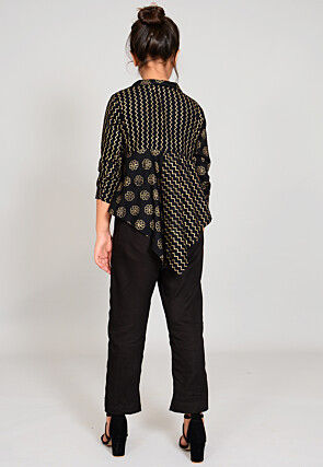 Foil Printed Rayon Wrap Around Top Set in Black