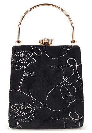 Foil Printed Velvet Clutch Bag in Black