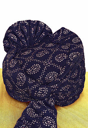 Foil Printed Velvet Turban in Navy Blue