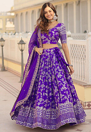 Foil Printed Viscose Lehenga in Purple