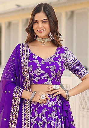 Foil Printed Viscose Lehenga in Purple