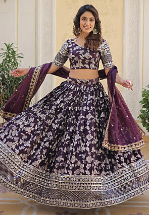 Foil Printed Viscose Lehenga in Wine