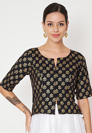 Foil Printed Viscose Rayon Blouse in Black