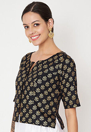 Foil Printed Viscose Rayon Blouse in Black