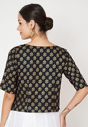 Foil Printed Viscose Rayon Blouse in Black
