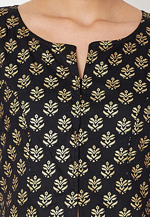 Foil Printed Viscose Rayon Blouse in Black