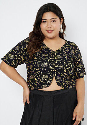Foil Printed Viscose Rayon Blouse in Black