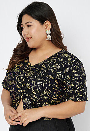 Foil Printed Viscose Rayon Blouse in Black