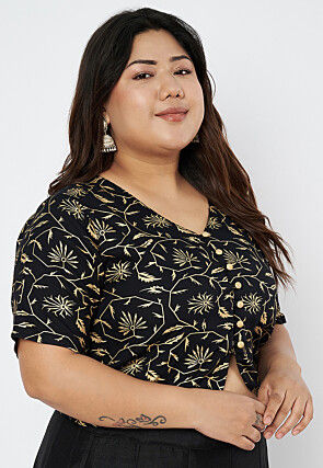 Foil Printed Viscose Rayon Blouse in Black