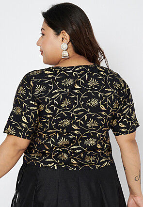 Foil Printed Viscose Rayon Blouse in Black