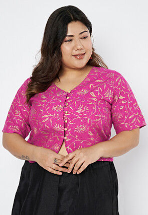 Foil Printed Viscose Rayon Blouse in Pink