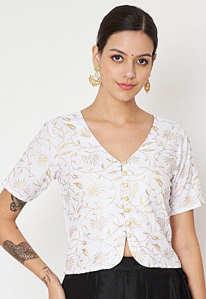 Foil Printed Viscose Rayon Blouse in White