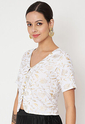 Foil Printed Viscose Rayon Blouse in White