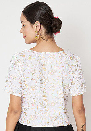 Foil Printed Viscose Rayon Blouse in White