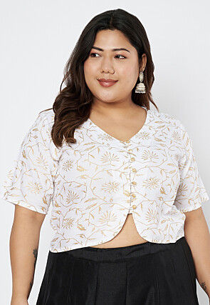 Foil Printed Viscose Rayon Blouse in White