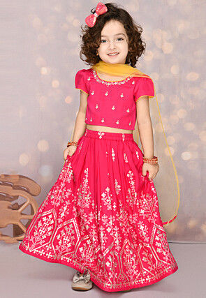Foil Printed Viscose Rayon Lehenga in Magenta