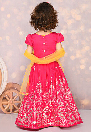 Foil Printed Viscose Rayon Lehenga in Magenta