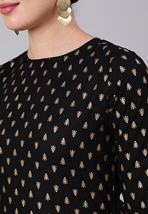 Foil Printed Viscose Rayon Pakistani Suit in Black