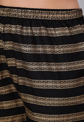 Foil Printed Viscose Rayon Pakistani Suit in Black