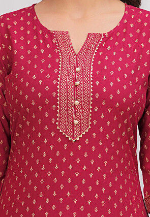 Foil Printed Viscose Rayon Pakistani Suit in Pink