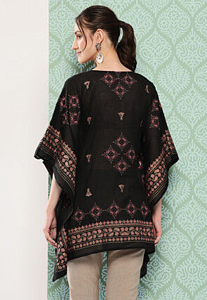 Foil Printed Voile Cotton Kaftan in Black