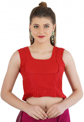 Frilled Cotton Silk Blouse in Red