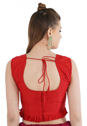 Frilled Cotton Silk Blouse in Red