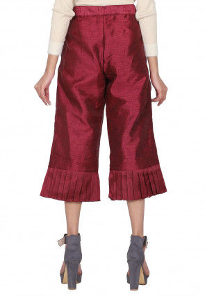Frilled Hemline Dupion Silk Culottes in Wine