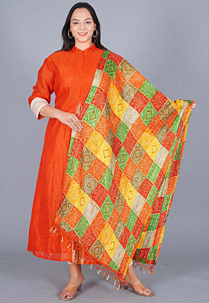 Front Slit Art Silk Anarkali Suit in Orange