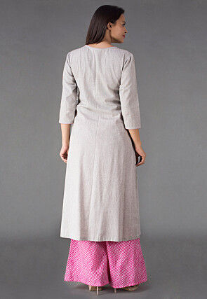 Front Slit Linen Cotton Pakistani Suit in Light Grey