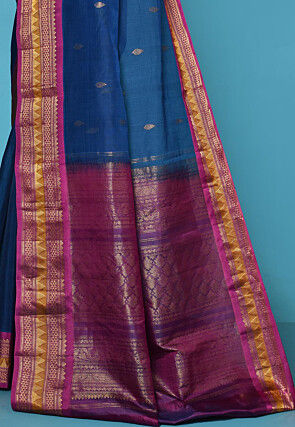 Gadwal Handloom Saree in Navy Blue