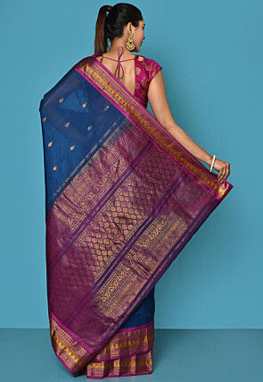 Gadwal Handloom Saree in Navy Blue