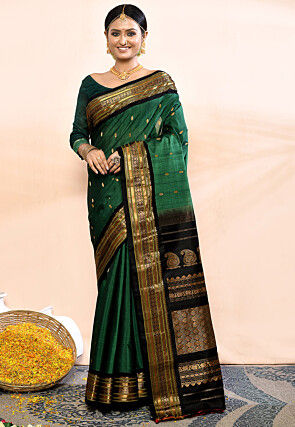 Gadwal Pure Silk Cotton Handloom Saree in Green