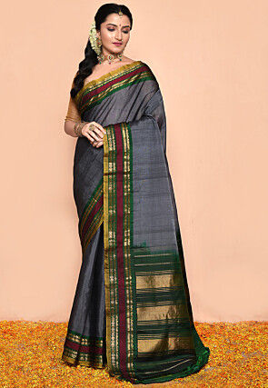 Gadwal Pure Silk Cotton Handloom Saree in Grey