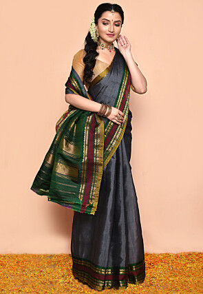Gadwal Pure Silk Cotton Handloom Saree in Grey