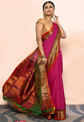 Gadwal Pure Silk Cotton Handloom Saree in Magenta