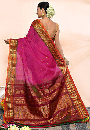 Gadwal Pure Silk Cotton Handloom Saree in Magenta