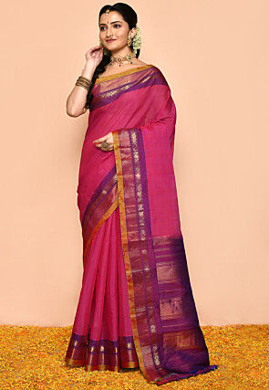 Gadwal Pure Silk Cotton Handloom Saree in Magenta