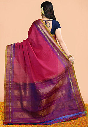 Gadwal Pure Silk Cotton Handloom Saree in Magenta