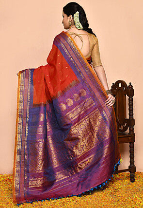 Gadwal Pure Silk Cotton Handloom Saree in Orange
