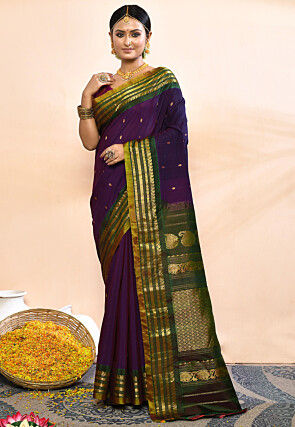 Gadwal Pure Silk Cotton Handloom Saree in Purple