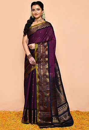 Gadwal Pure Silk Cotton Handloom Saree in Wine