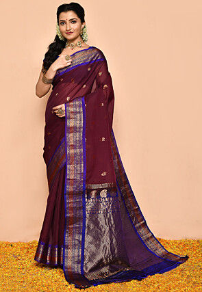Gadwal Pure Silk Cotton Handloom Saree in Wine