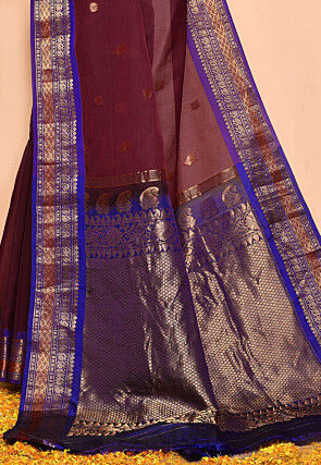 Gadwal Pure Silk Cotton Handloom Saree in Wine