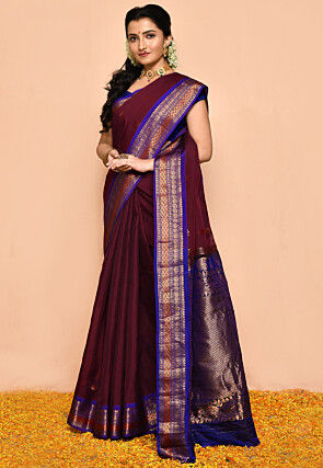 Gadwal Pure Silk Cotton Handloom Saree in Wine