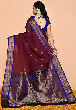 Gadwal Pure Silk Cotton Handloom Saree in Wine